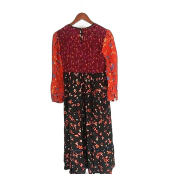 Anthropologie Bl-nk Autumn Floral Print Smocked Tiered dress in Small Petite NWT - Picture 6 of 6